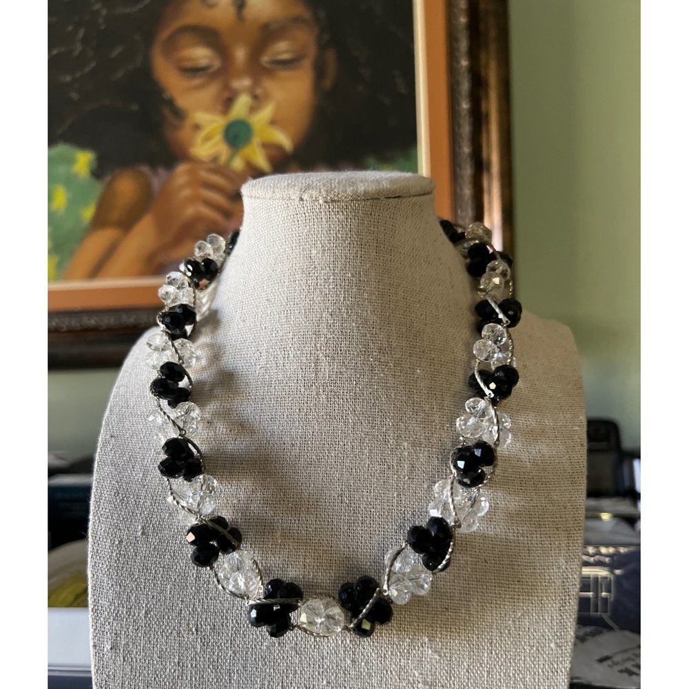 Sapphire Black & Clear Bead Necklace -- 18"